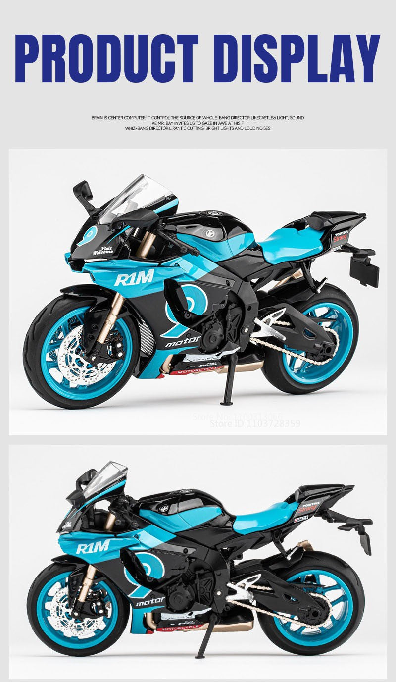1:12 R1M R1 Modelo de Moto Brinquedos Liga Fundida Motocicletas em Miniatura Som Luz Amortecimento Simulação Motocicletas Presentes