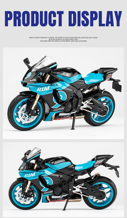1:12 R1M R1 Modelo de Moto Brinquedos Liga Fundida Motocicletas em Miniatura Som Luz Amortecimento Simulação Motocicletas Presentes
