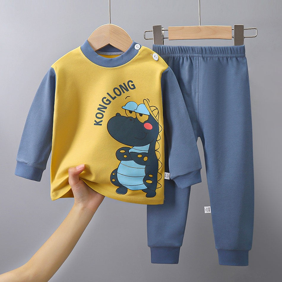 Cotton Children Pajamas Sets Unisex Soft Comfort Warm Cute Cartoon Printed Suitable Boys Girls Perfect for Autumn Winter Warmth