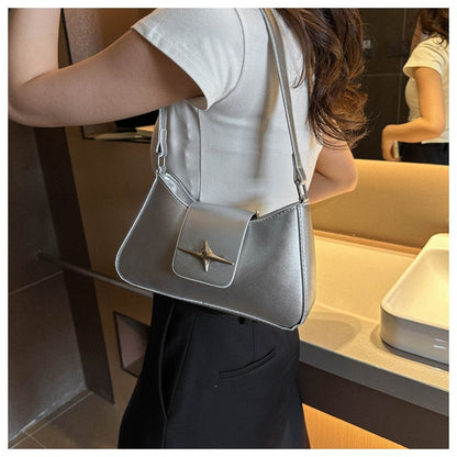 Silver Shoulder Bags for Women 2024 Classic Y2K Small Purse Glossy PU Leather Luxury Brand Female Underarm Handbags Daily Bag