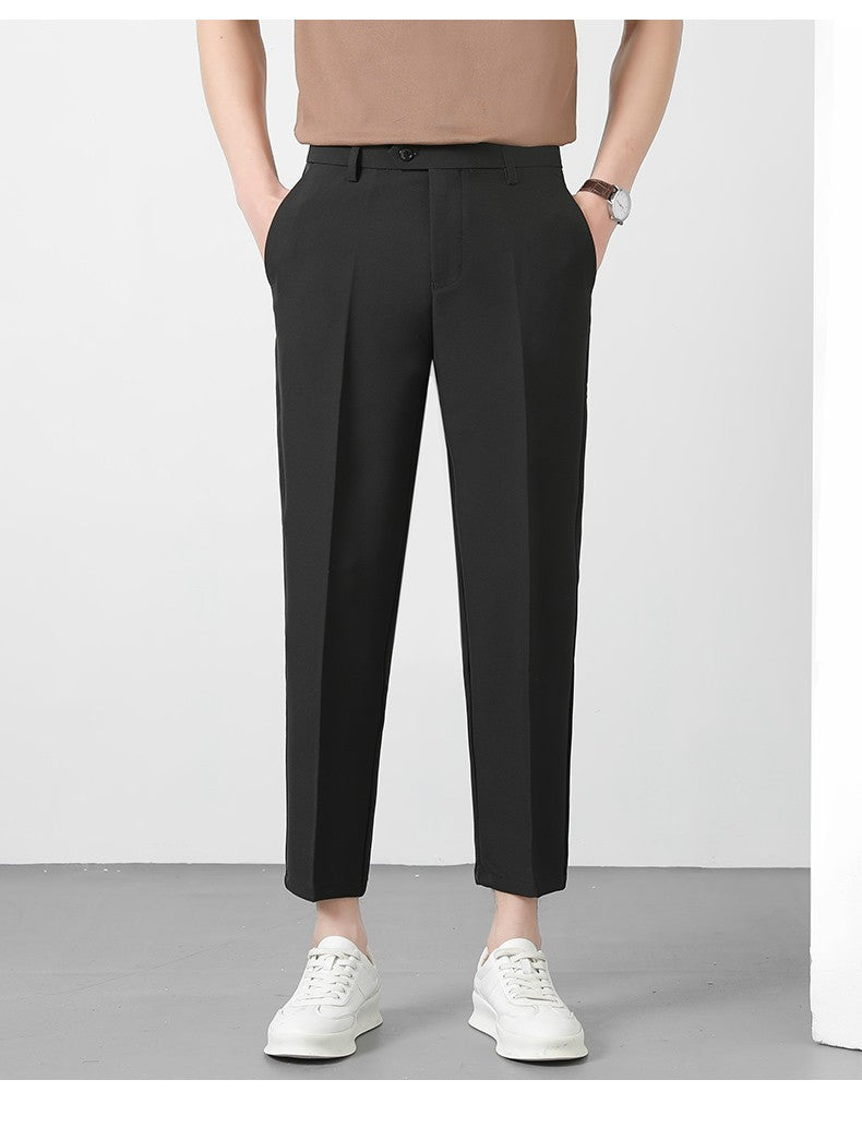 Spring Summer Suit Pants Men Business Smooth Slim Business Office Social Elastic Waist Ankle Length Formal Korean Trousers Male