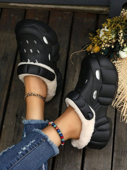 BEVERGREEN Women's 2023 fashion winter clogs DIY hollow outdoor EVA material platform padded warm lining shoes