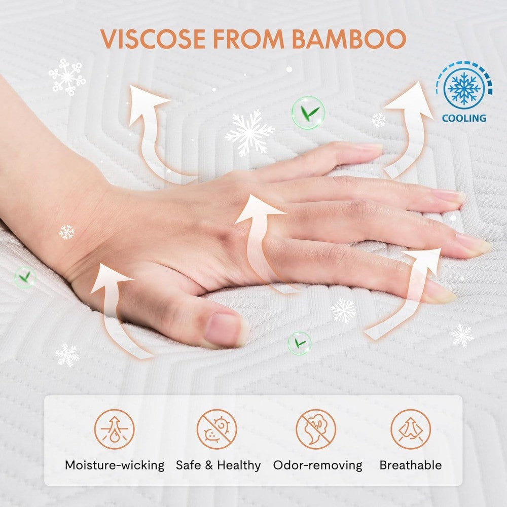 Colchão de espuma viscoelástica de gel refrescante Queen Size 6'', Viscose de bambu, Firme médio, 10 anos de garantia, Colchão em caixa