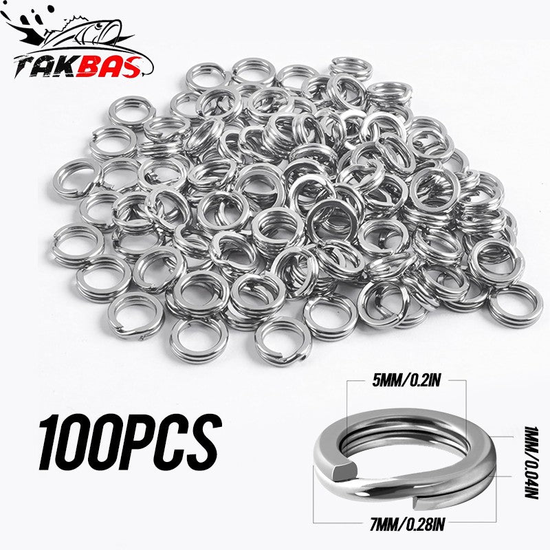 100PCS Anéis Divididos de Pesca Aço Inoxidável Isca Anéis Lisos Anéis Divididos Híbridos para Iscas de Pesca Anéis Sólidos de Pressão Água Salgada