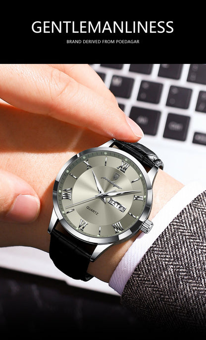 POEDAGAR Top Luxury Watch For Men Military Waterproof Luminous Date Week Man Wristwatch Leather Men's Quartz Watches Sport Reloj