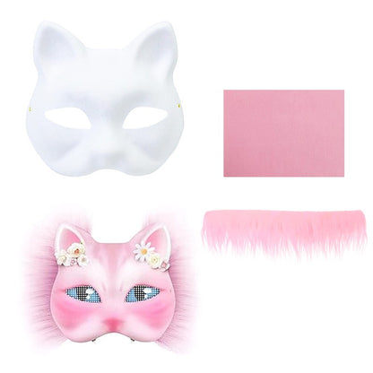 3Pcs/set DIY Handmade Graffiti Half Face Mask Therian Mask Kit Blank Mask Half Face Hand Drawn Animal Cat Fox Mask Party Gifts