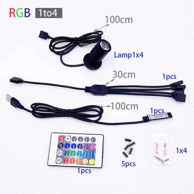 RGB Led Spotlight USB 5V Dimmable Colour Mini Ceiling Spot 1W 3W Showcase Pattern Showcase Light Room Decor 1 to 4 Remote Set