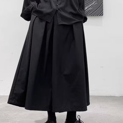 Mens Gothic Dark Style Loose Cropped Hakama Wide Leg Design Sense High Waist Samurai Pants Fashion Straight Male Skirt Pants