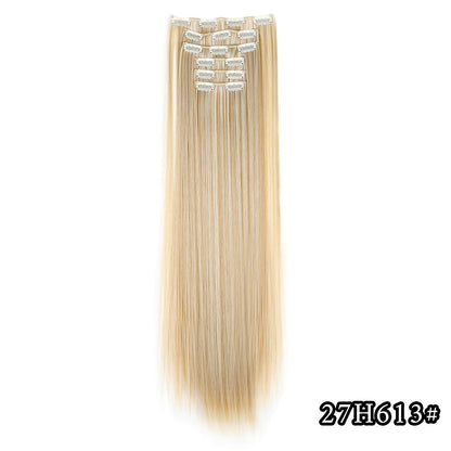 Apliques de Cabelo Natural de 24 Polegadas Cabelo Sintético para Mulheres Kit de Fios de Cabelo 16 Tic-Tacs em 6 Peças Apliques Mechas de Cabelo
