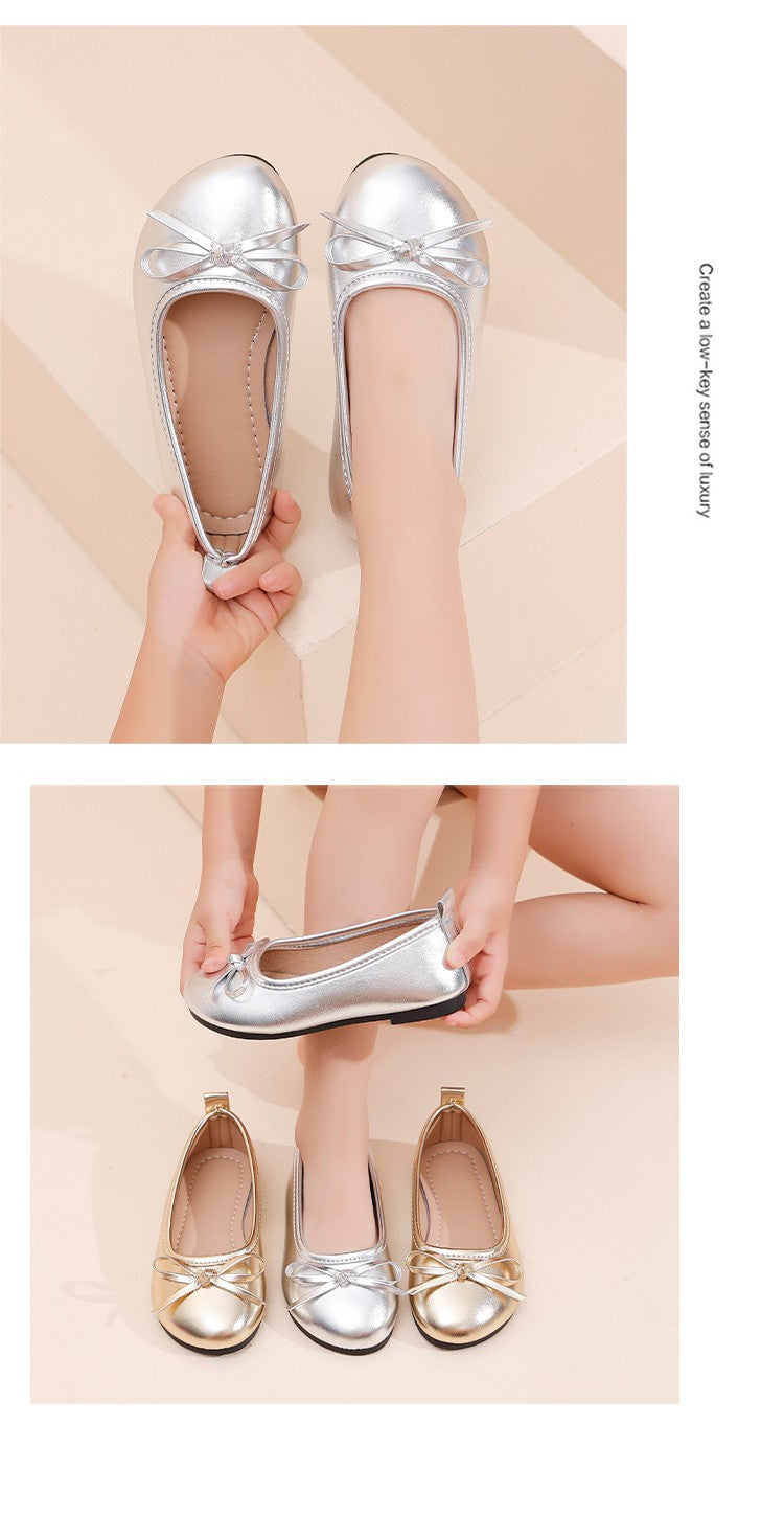 Elegant Girls Shoes Metal Colored Princess Casual Flats Soft Mary Jane Shoe Children Gold Silver Classic Ballet Flats Shoe 26-37