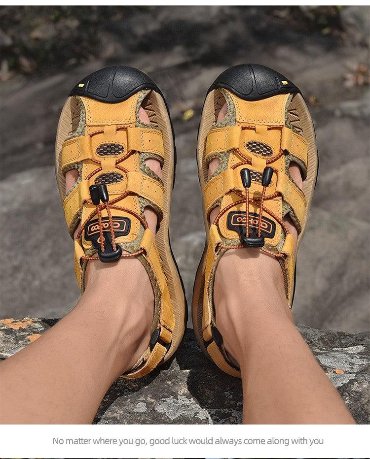 Fashion Men Genuine Leather Shoes 2025 Summer Non Slip Outdoor Water Walking Hiking Trekking Shoes Comfortable Casual Sneakers