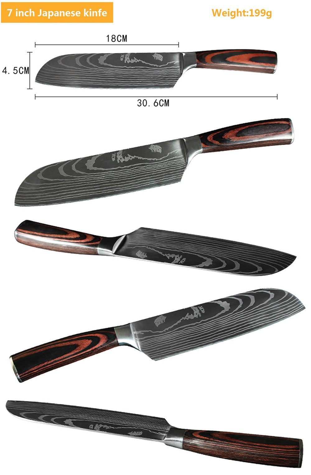 Conjunto de Facas de Chef 1-10 Peças Facas de Cozinha Padrão Damasco a Laser Faca Japonesa Santoku Afiada Cutelo Faca Utilitária para Fatiar