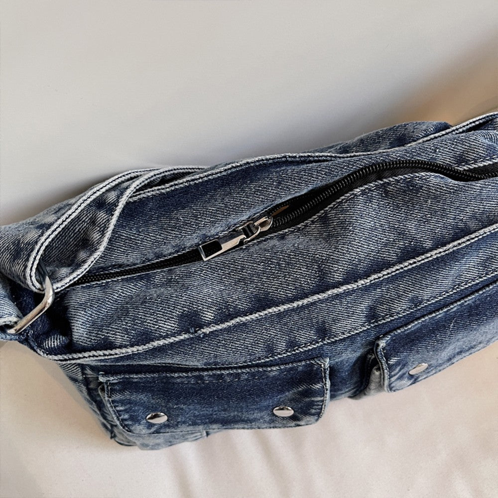Vintage Washed Canvas Fashionable Bag, Women's Crossbody Bag, Large Capacity Commuting Casual Denim Shoulder Bag