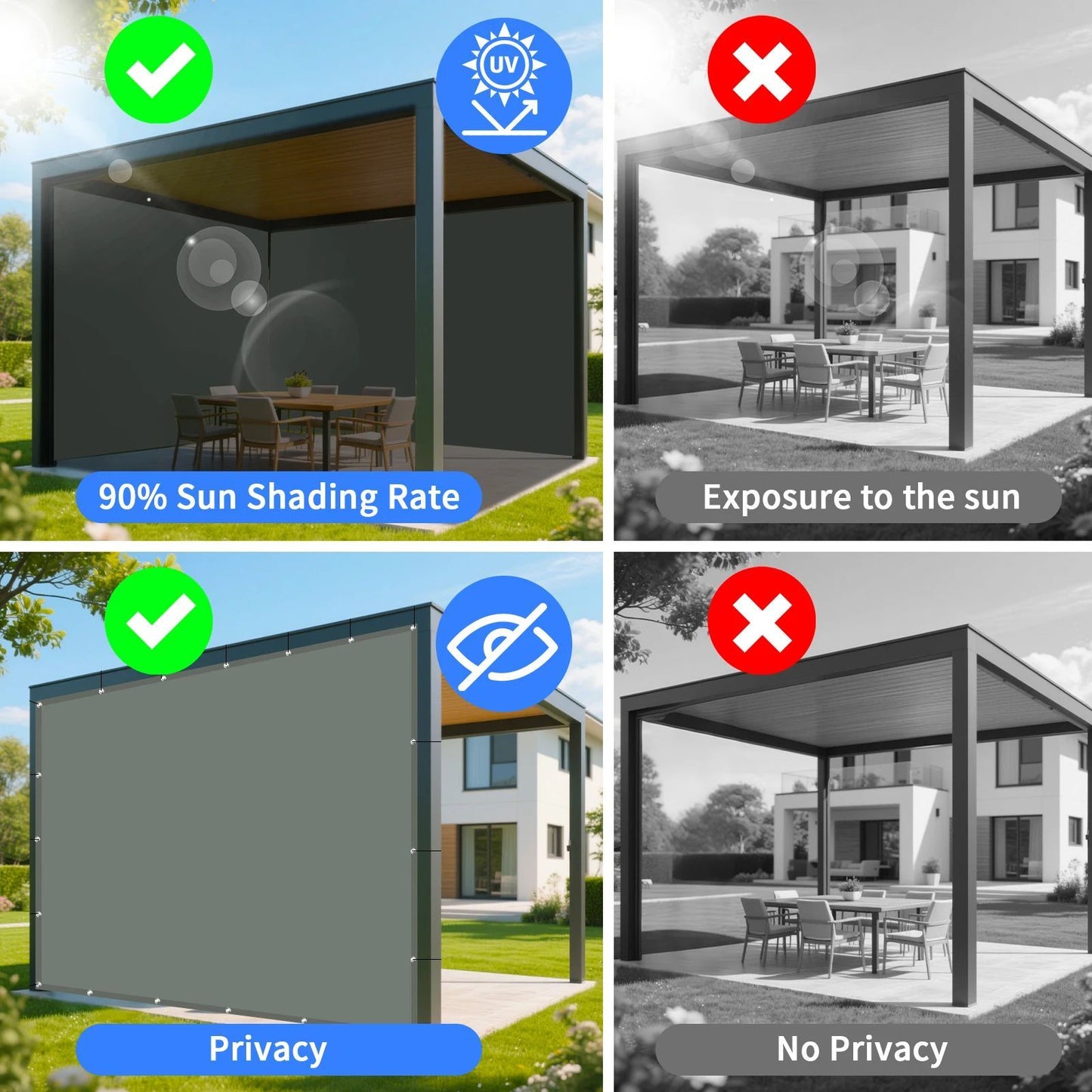 Waterproof Straight Edge Sun Shade Sail with Grommets Garden Sunscreen Pergola Shade Cover Canopy For Outdoor Garden Patio Tent