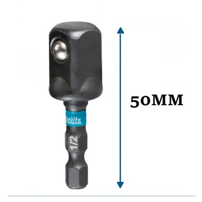 Adaptador de Soquete Makita E-08850 Impact Black 1/2" X 50MM Haste Hexagonal de 1/4" Acessórios para Ferramentas de Impacto de Alto Torque