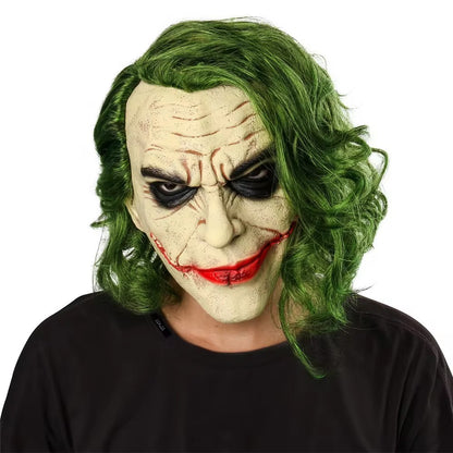 Halloween Latex Clown Mask Bat Knight Cosplay Horror Scary Joker Masks with Green Hair Wig Party Roleplay Cosplay Costume Props