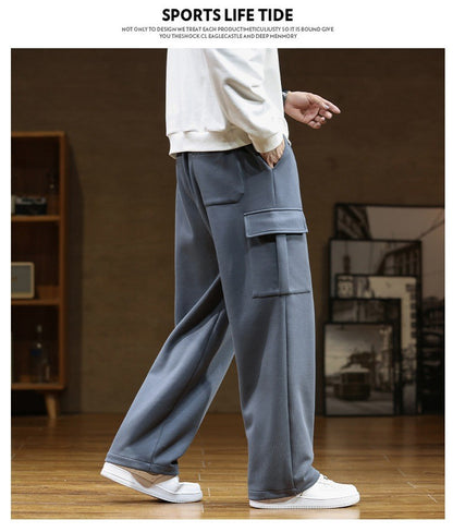 2024 New in Wide Leg Pants Men Autumn Straight Elastic Waist Baggy Cargo Trouser Male Relaxed Streetwear Sweatpant Plus Size Big