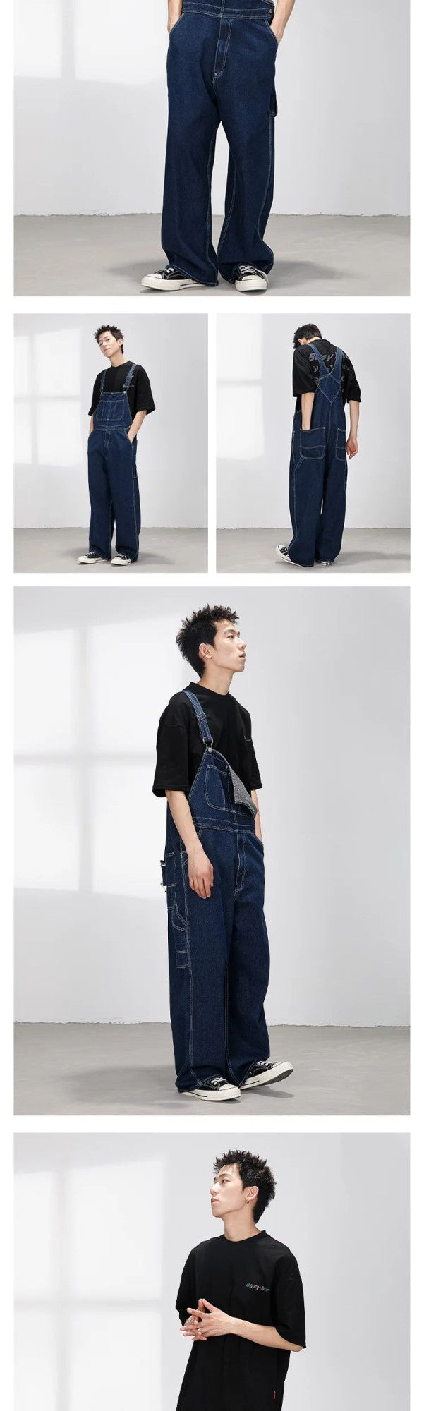 Macacão Jeans Retrô Estilo Japonês Casual Perna Reta Roupa de Trabalho Streetwear Americano Macacão Jeans Masculino e Feminino Folgado