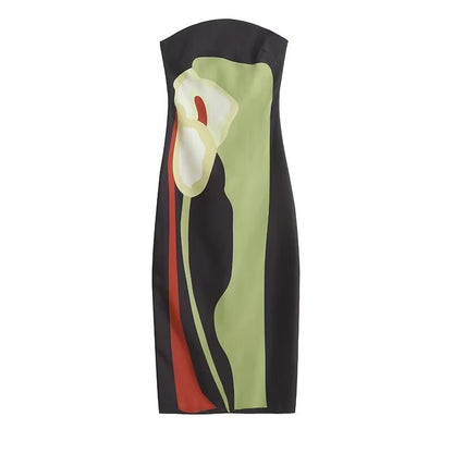 2024 Summer Women Strapless Backless Flower Printed Long Dress Women Sleeveless Off Shoulder Vestidos Plus Size S-3XL Streetwear