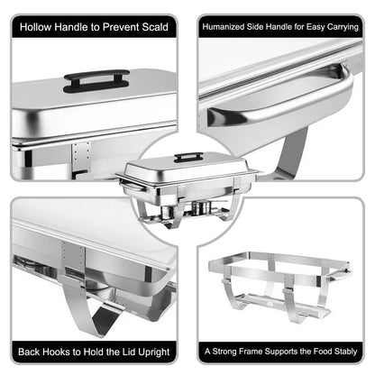 2 Packs Chafing Dish Buffet Set Stainless Steel 2 Grid8 Qt. Foldable Rectangular Warmer 2 Half Size Food Pans for Parties Even