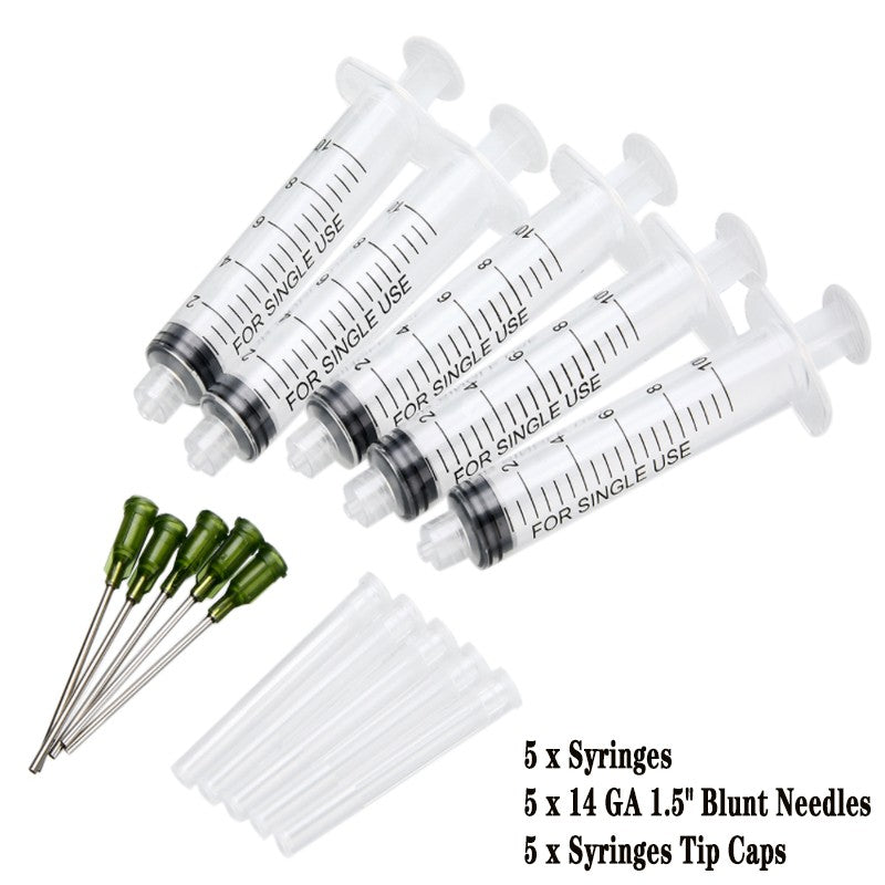 Seringa Luer de 1/3/5/10ML com Agulha de Ponta Romba de 14-25Ga 1,5" e Conjunto de Tampa de Agulhas de Distribuição de Aço Inoxidável para Mistura de Líquidos