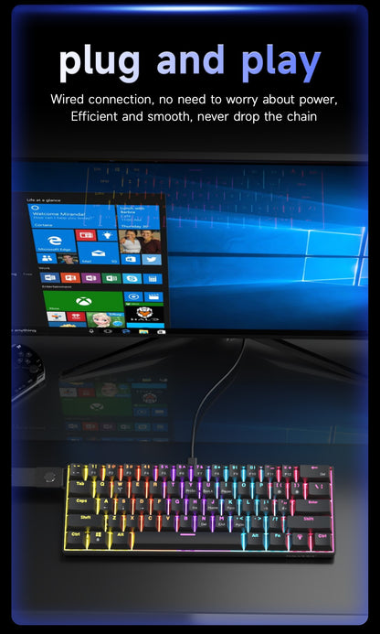 Teclado Mecânico Gamer com Fio Ajazz NK61 Efeitos de Iluminação RGB Suporta Teclas Hot-Swappable 61 Teclas Teclado Mecânico Gamer