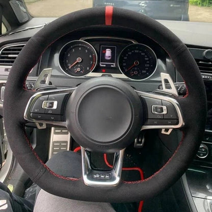 Capa de Volante de Carro Personalizada Costurada à Mão Trançada Camurça para Volkswagen Golf 7 GTI Golf R MK7 VW Polo GTI Scirocco 2015 2016