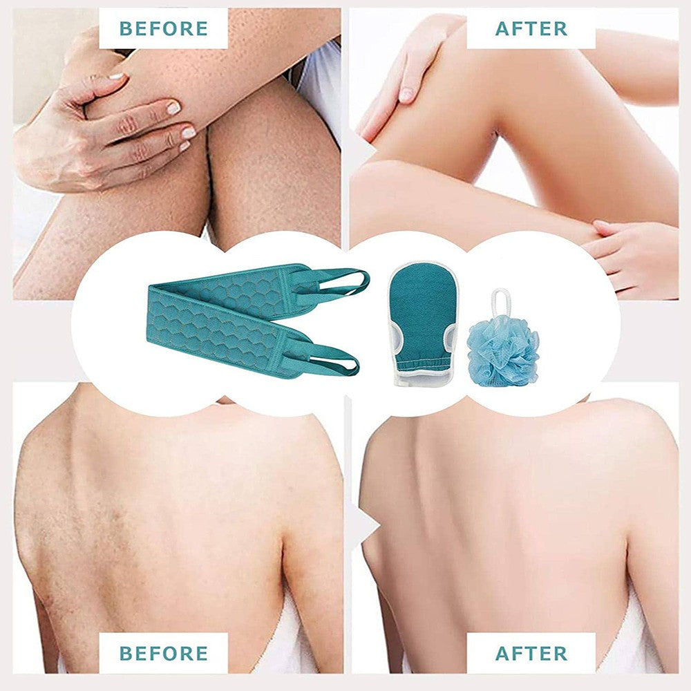 Conjunto Esfoliante Corporal - Inclui Esfoliador de Costas, Luva de Banho e Esponja de Banho Loofah