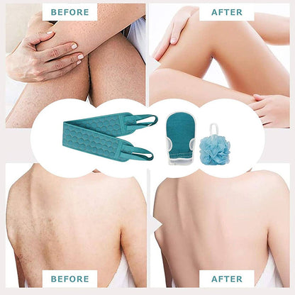 Conjunto Esfoliante Corporal - Inclui Esfoliador de Costas, Luva de Banho e Esponja de Banho Loofah