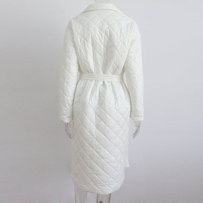 Cryptographic Fall Winter Long Sleeve Parkas Quilted Coats and Jackets for Women Warm Belt Trench Coat Warm Down Jackets Clothes