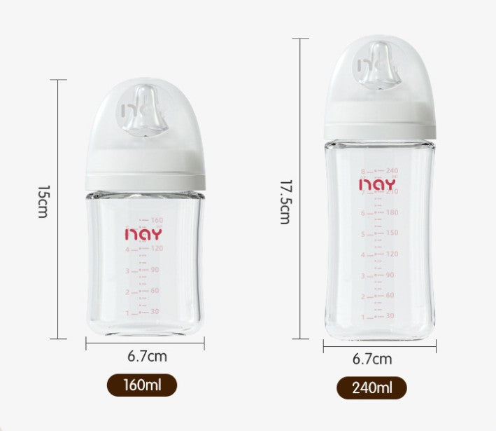 Newborns' wide caliber anti choking glass milk bottle 0-3 months bottle straight body newborn baby bottle