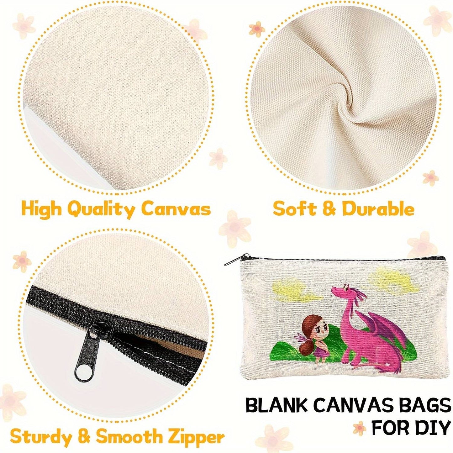 Kit de 12 Peças de Sacolas e Bolsas com Zíper para Sublimação – 6 Sacolas Reutilizáveis de Compras e 6 Necessaires para Artesanato DIY com Transferência de Calor