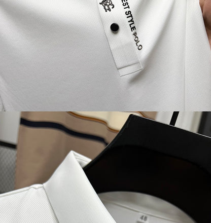 High End Brand New Summer Solid Color Silk Cotton High-quality Short Sleeved Polo Men's Fashionable Business Seamless Casual Top