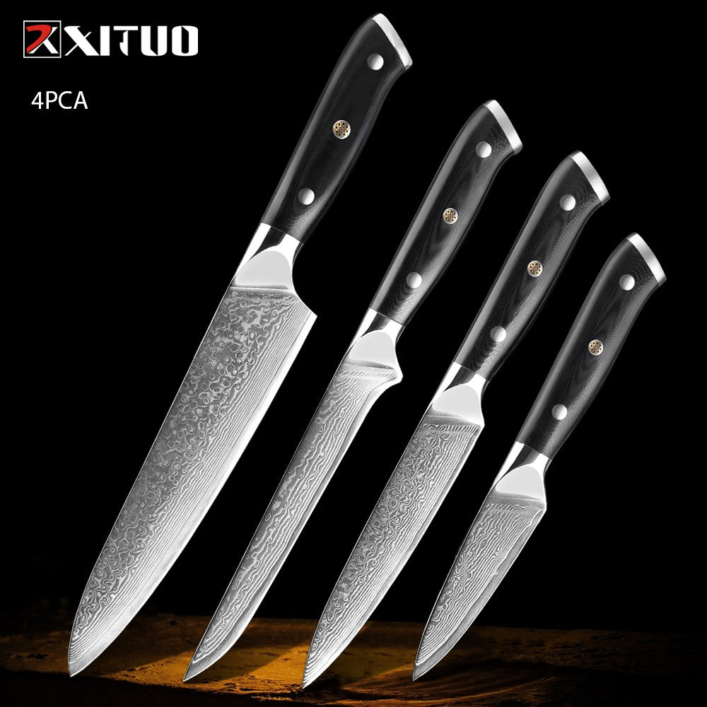 1-9 PCS Chef Knife Set Damascus Steel Kitchen Knives Razor Sharp Cleaver,Paring,Bread,Boning,Chef Special Knife With G10 Handle