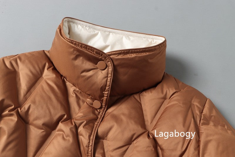 Lagabogy 2025 New Autumn Winter Women Ultralight White Duck Down Long Jacket Female Single-Breasted Double Sided Puffer Coat