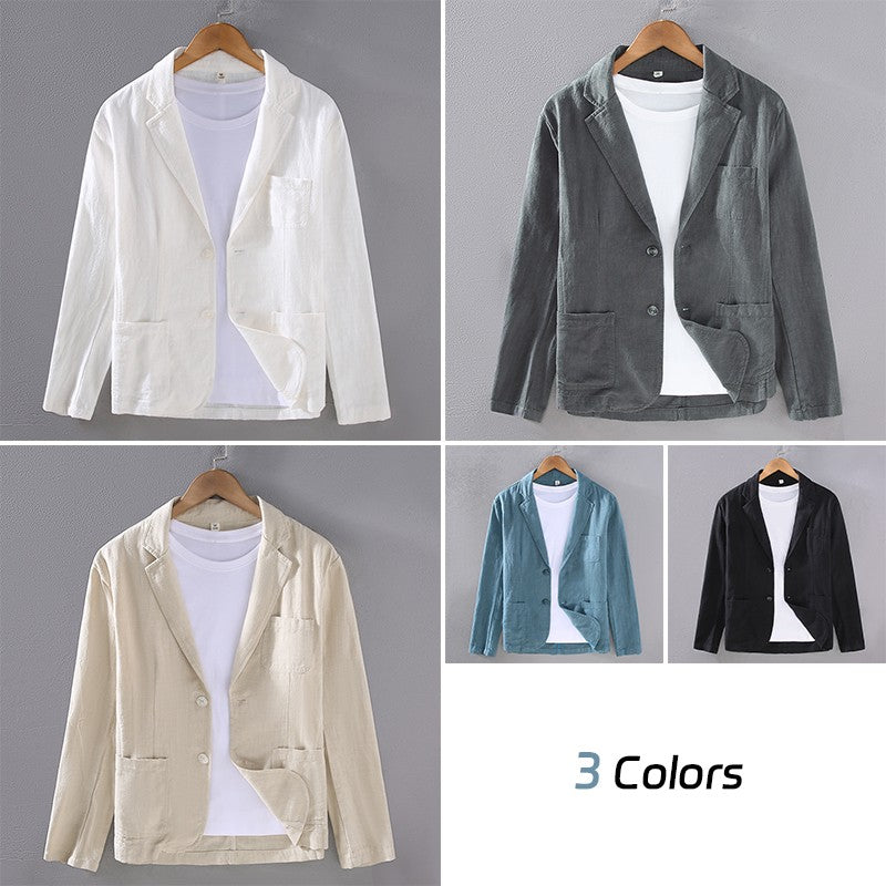 2024 Retro Cotton Linen Men Blazer Coat Beach Wedding Party Suit Spring Summer Fashion Male Formal Business Slim Suit Jacket