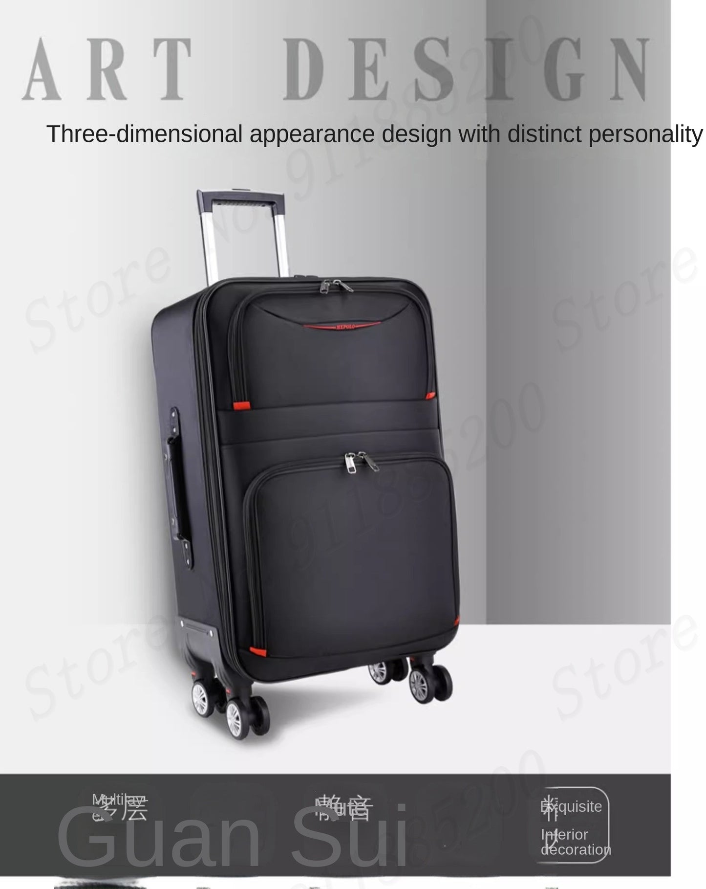 30" Large Capacity Black Luggage Waterproof Durable Trolley Case Oxford Cloth Detachable Spinner Wheel 20" Password Suitcase