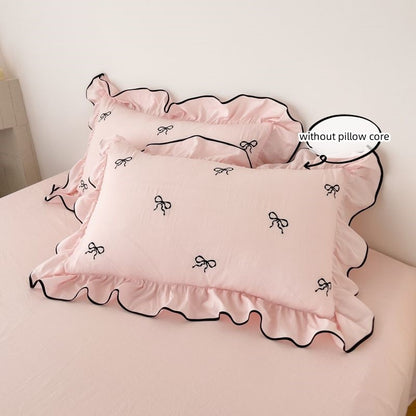 3pcs bow embroidery Bedding set ruffles Duvet Cover Set (1*Duvet Cover + 2*Pillowcase, Without Core)for bedroom guest room