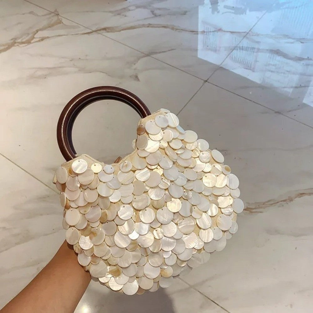Handmade Fairy Beaded Bag?? ??Large Capacity ?Compact Size?? ??Seashell Clutch Purse?? Mermaid Style?? Shell Embellishments??