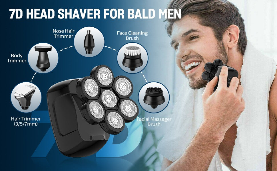 SEJOY 6-in-1 Multifunctional  7D Head Shavers for Bald Men Electric Razor with Nose Hair Trimmer Waterproof Mens Grooming Kit