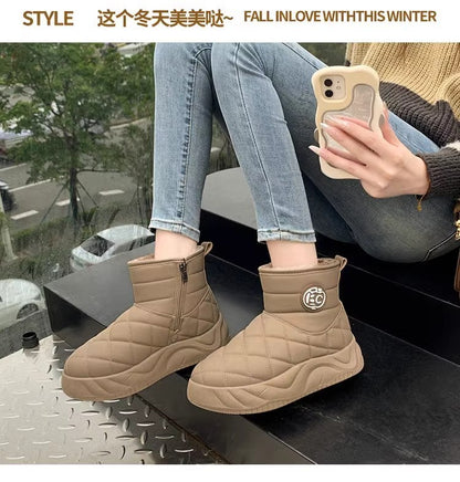 Thick-soled plush loafers, waterproof and warm snow boots for women, new winter fashion cotton shoes, Korean-style short boots