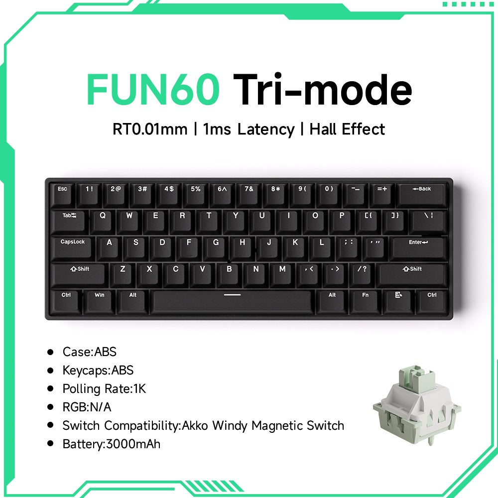 Akko MonsGeek FUN60 Teclado Mecânico Interruptor Magnético Teclados Gamer 60% Gatilho Rápido 0,01mm 8K ARGB HE/TMR Teclado Personalizado