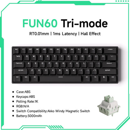 Akko MonsGeek FUN60 Teclado Mecânico Interruptor Magnético Teclados Gamer 60% Gatilho Rápido 0,01mm 8K ARGB HE/TMR Teclado Personalizado