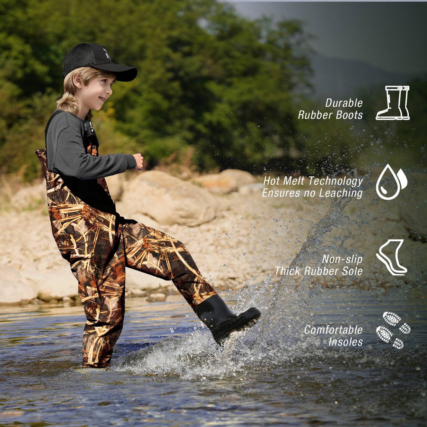 Macacão de Pesca Infantil, Macacão de Pesca Impermeável com Botas, Macacão de Nylon para Crianças e Bebês