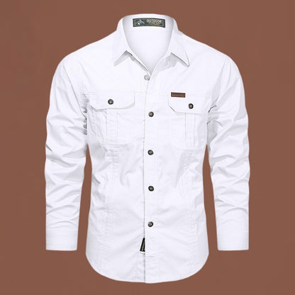 New Autumn Fashion Coton Shirts for Men Long Sleeve Multi-Pocket Cargo Shirt Solid Color Casual Outdoor Colthing Men's Shirt