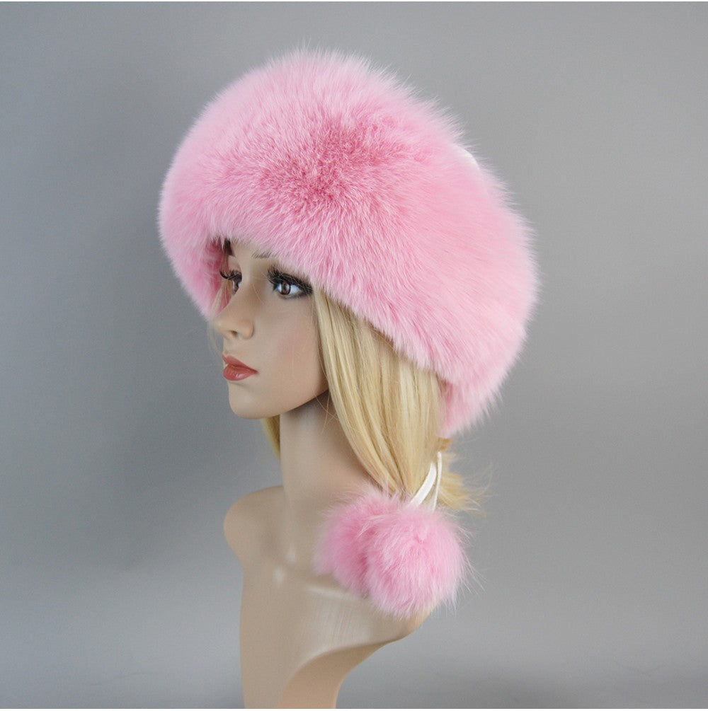 Nova Touca de Luxo de Inverno 100% Pelo de Raposa Natural Toucas de Pelo de Raposa Real de Qualidade para Mulheres Toucas de Pelo de Raposa Genuíno para Meninas