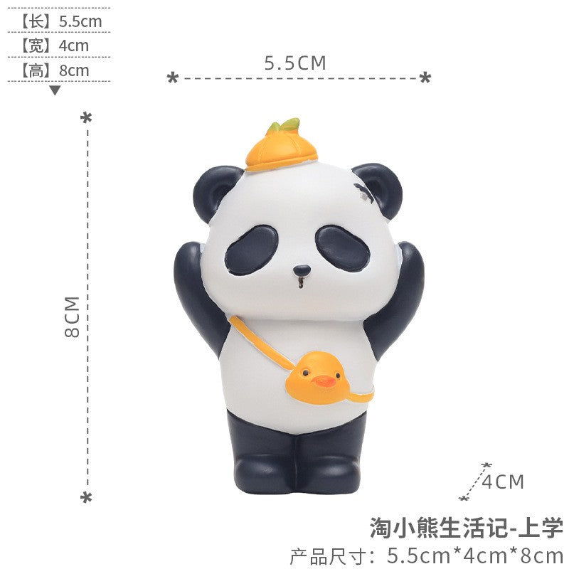 Estatuetas de panda de desenho animado para a mesa da sala de estar decorações fofas para casa artesanato em resina presentes criativos para alívio do estresse no escritório