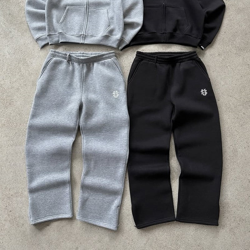 Calça de Moletom Outono com Cordão e Zíper Cor Sólida Casual High Street Hip-Hop Rap Street Estilo Y2K Cintura Alta