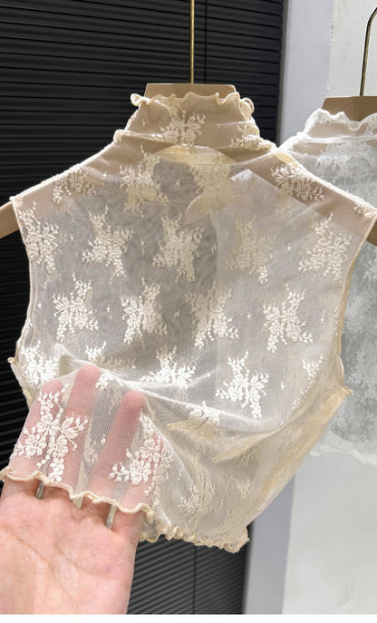 2024 New Lace Svel Mo Collar Top Women's Inner Wear f High Collar ort Length Base irt Korean Sle Commute Wind