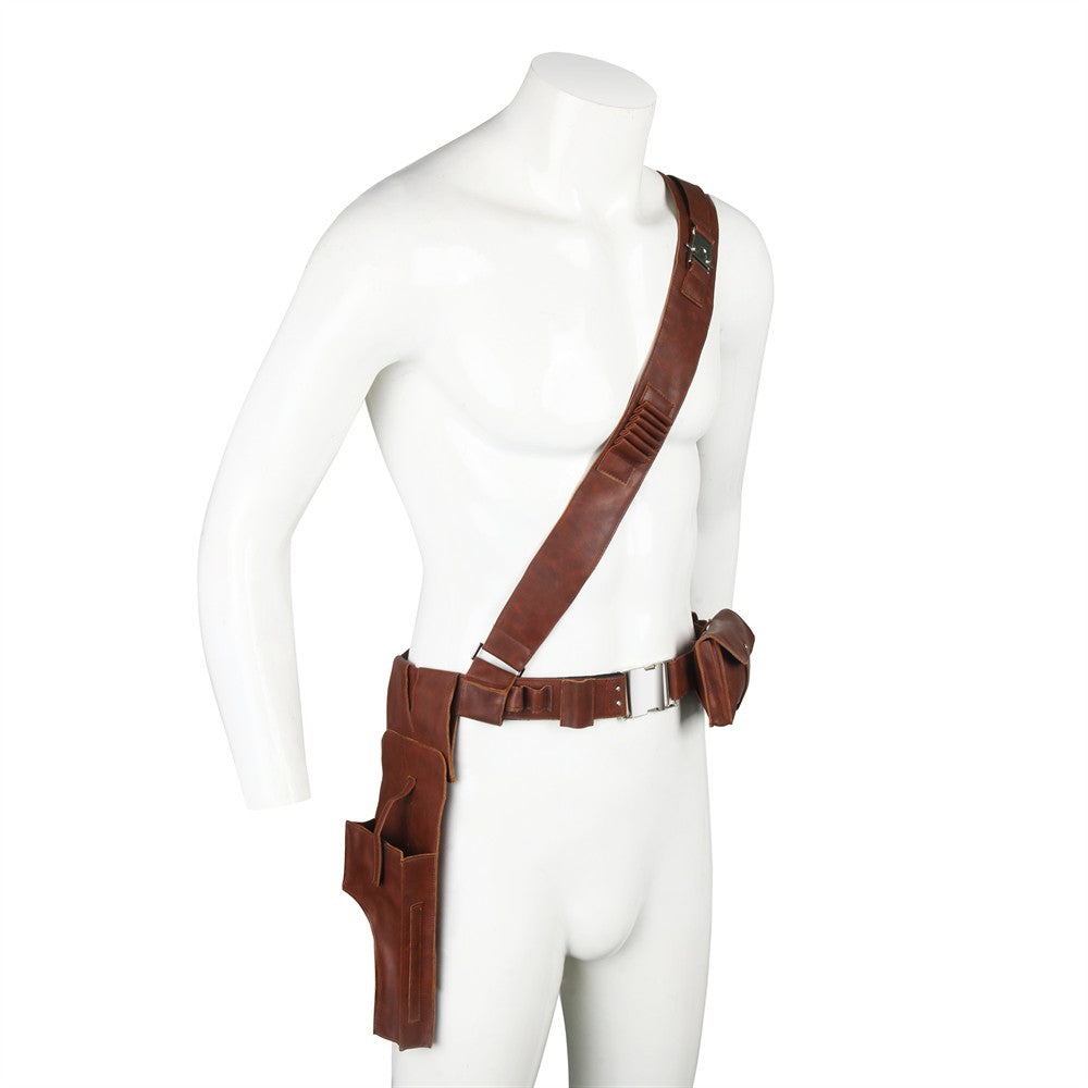Takerlama 1pcs The Mandalorian Leather Belt With Gun Holster Cosplay Props Replica for Adults Size S-L